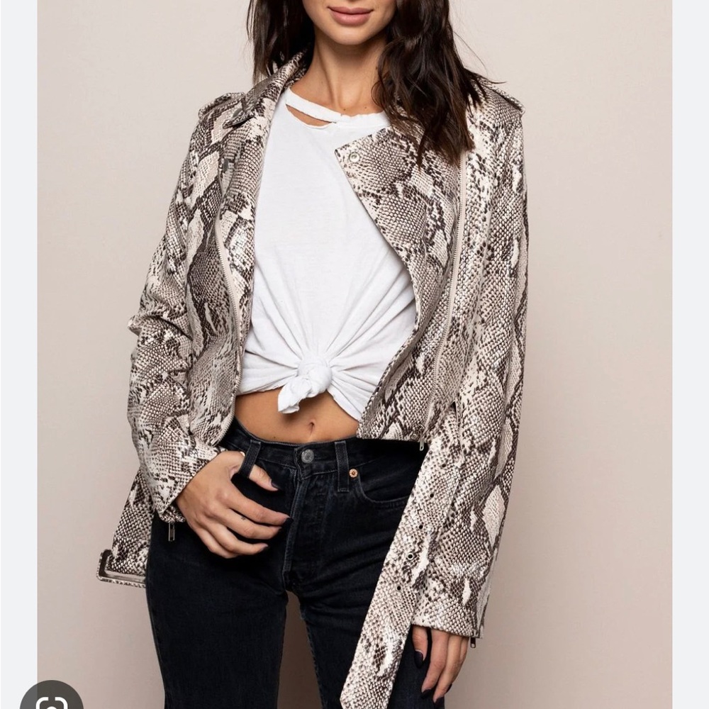 Le Lis Snakeskin Moto Jacket